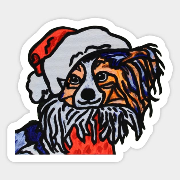 Papillon Dog Santa over Black Sticker by AmandaAAnthony